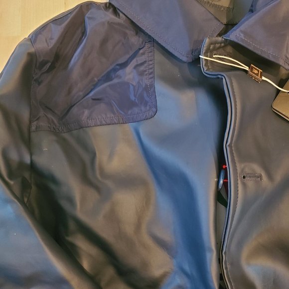 NWT Men's Navy Faux Leather Mid Length Buttoned Jacket - Picture 4 of 9